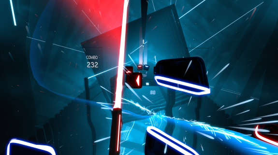 Slice and dice your way through exhilarating rhythm-based gameplay, where lightsabers meet music in a thrilling virtual reality experience.